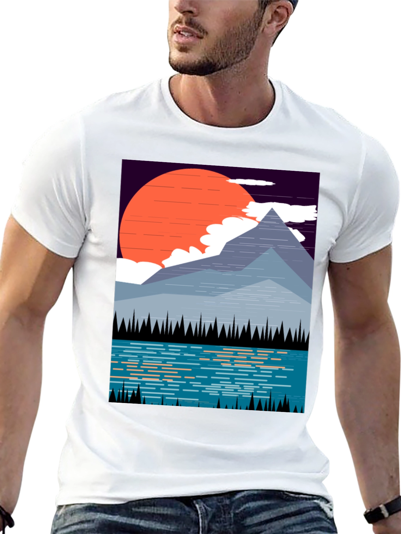 Mountain Sunset Graphic Tee - Nature Inspired Black T-Shirt