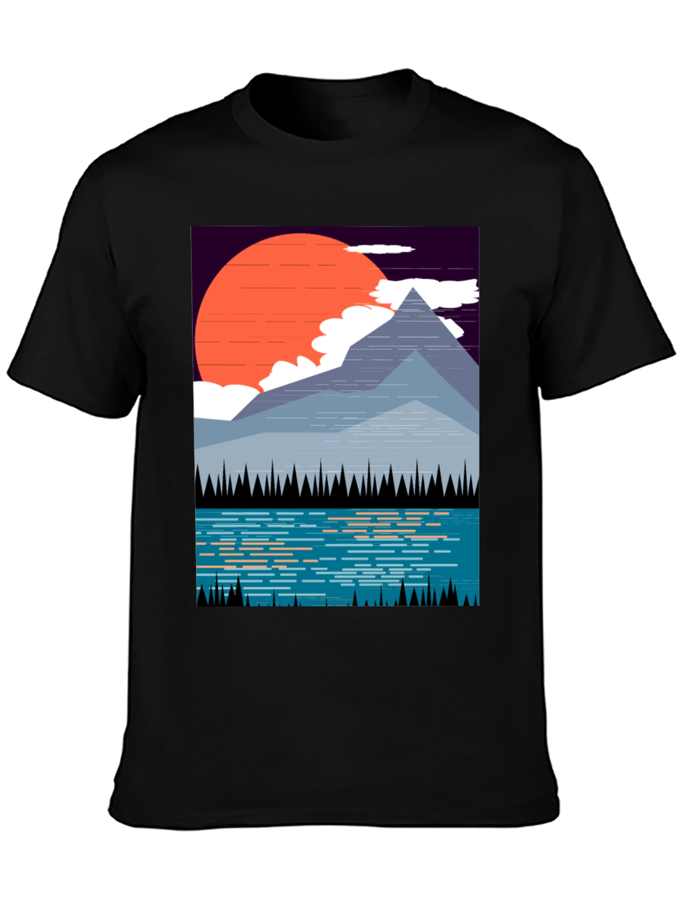 Mountain Sunset Graphic Tee - Nature Inspired Black T-Shirt