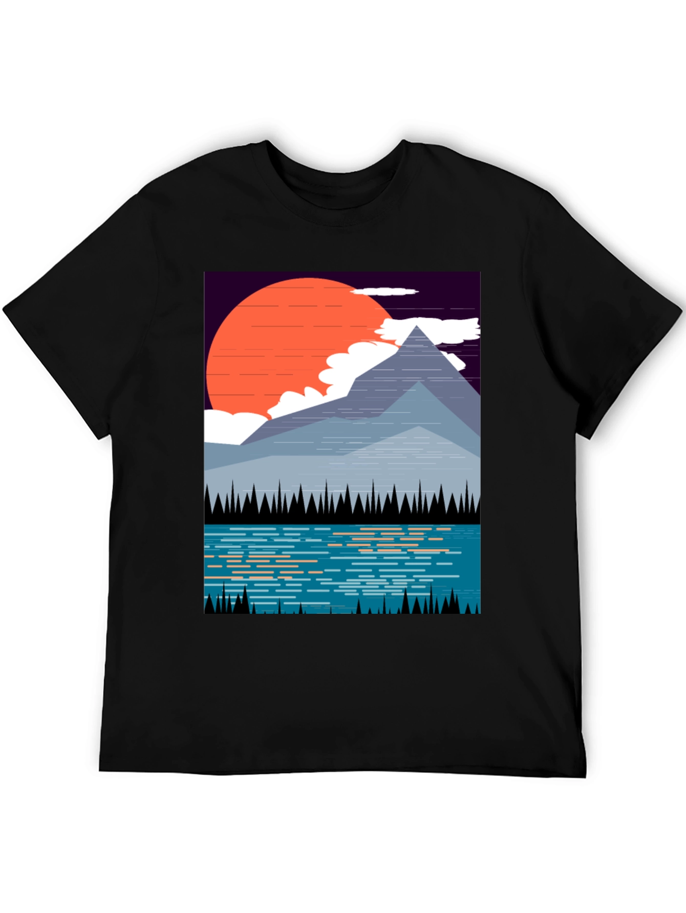 Mountain Sunset Graphic Tee - Nature Inspired Black T-Shirt