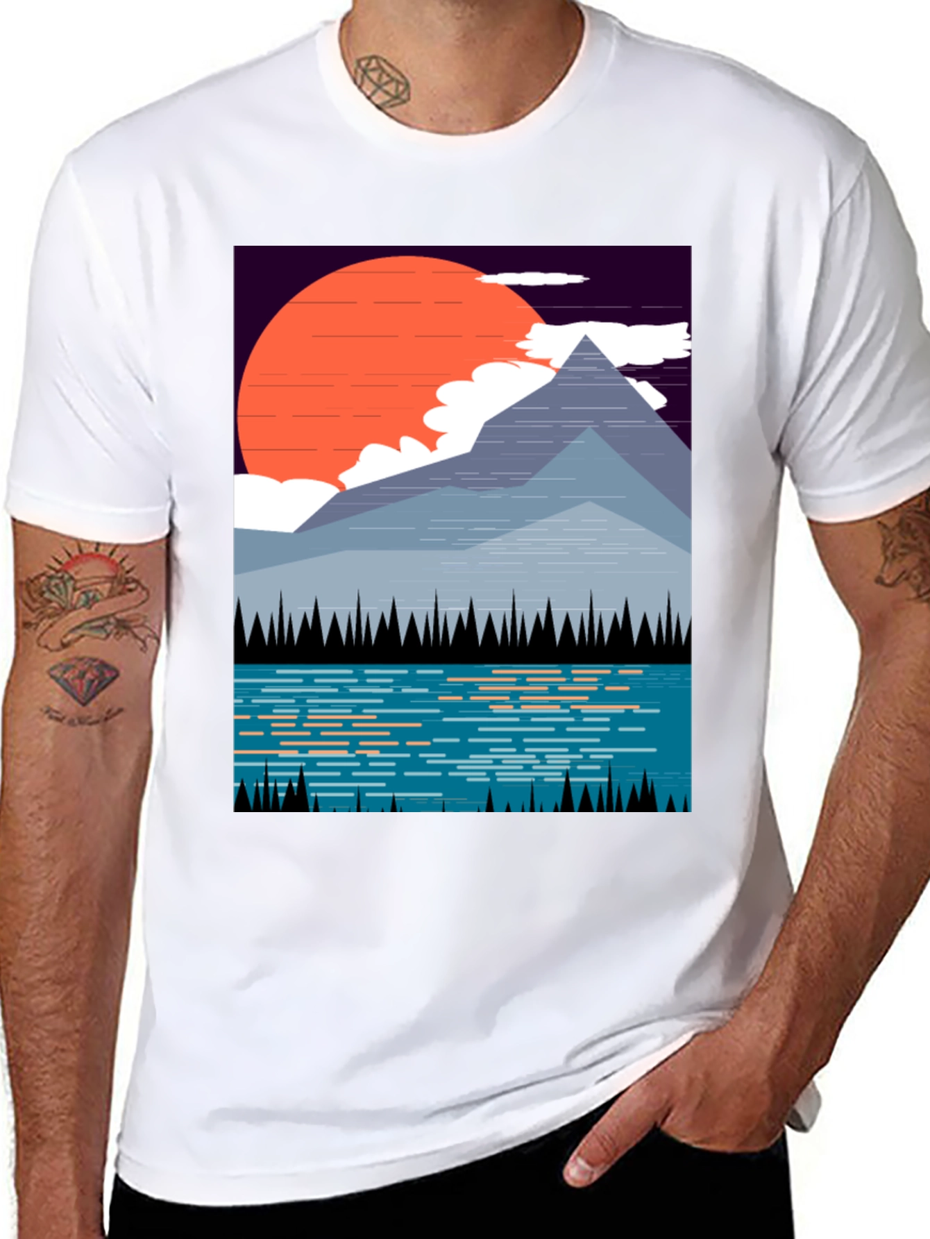 Mountain Sunset Graphic Tee - Nature Inspired Black T-Shirt