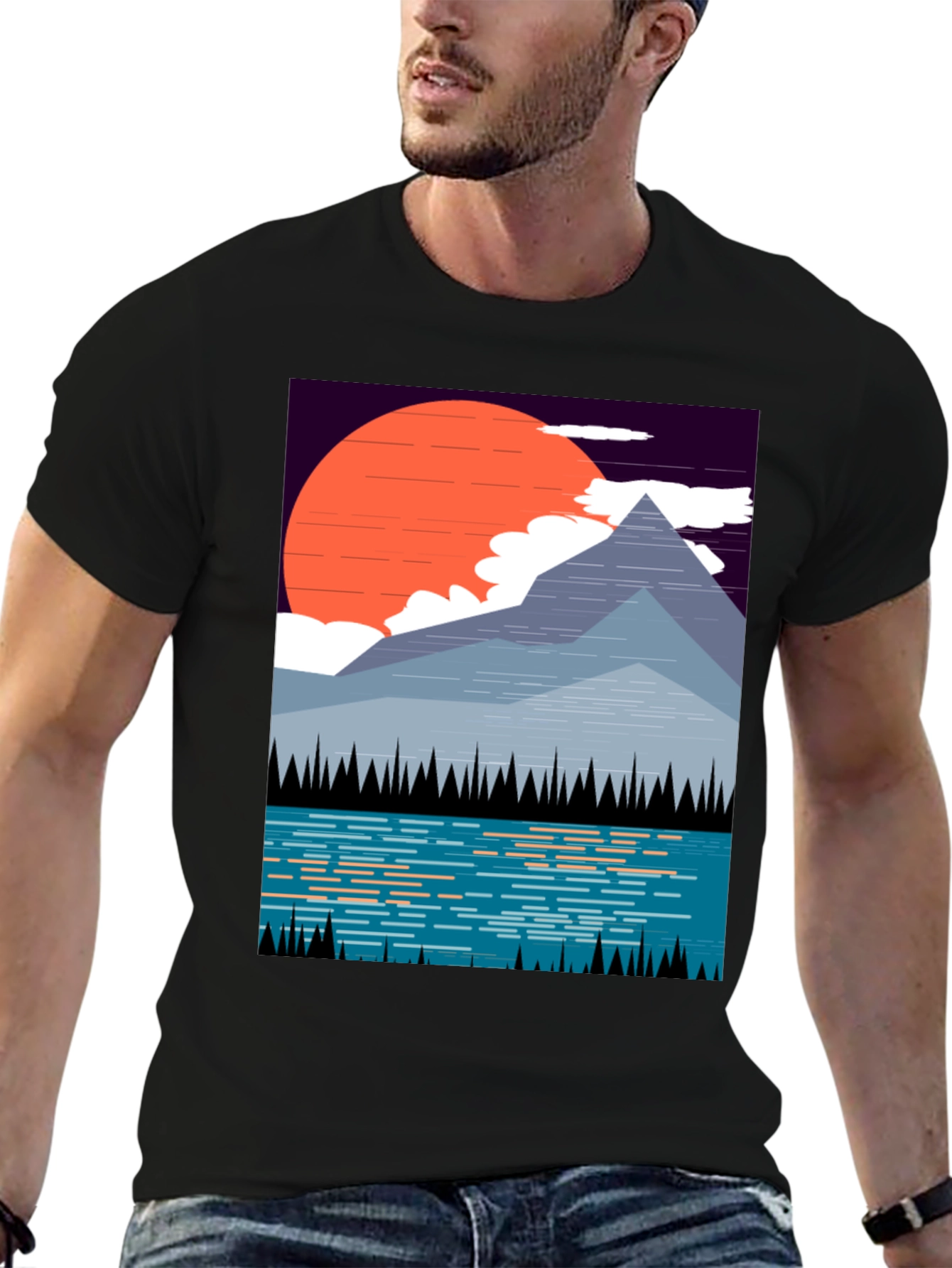 Mountain Sunset Graphic Tee - Nature Inspired Black T-Shirt