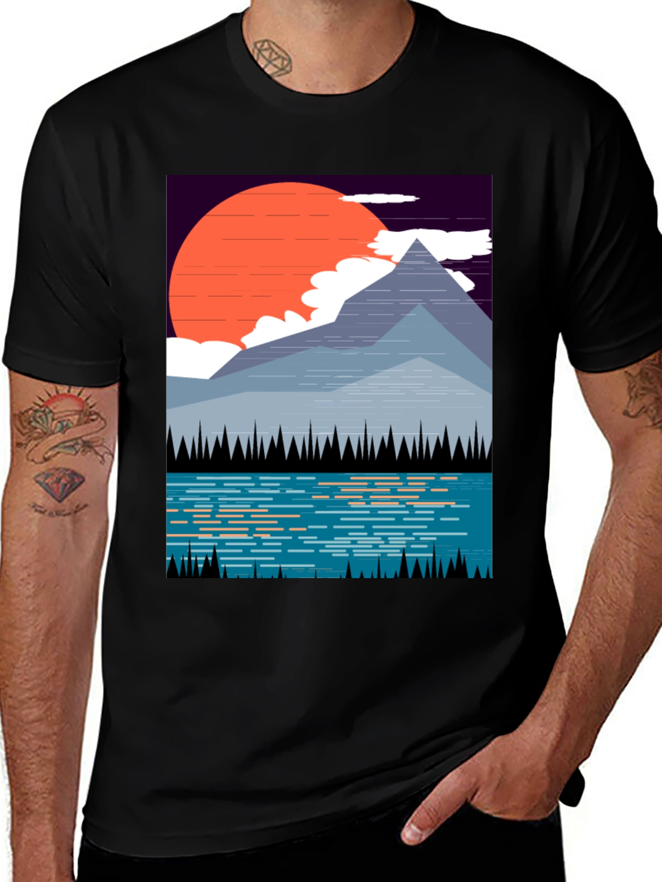 Mountain Sunset Graphic Tee - Nature Inspired Black T-Shirt