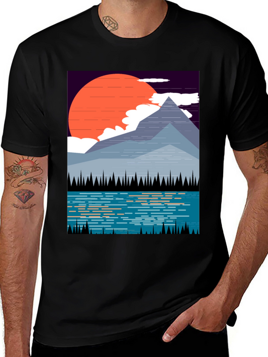 Mountain Sunset Graphic Tee - Nature Inspired Black T-Shirt