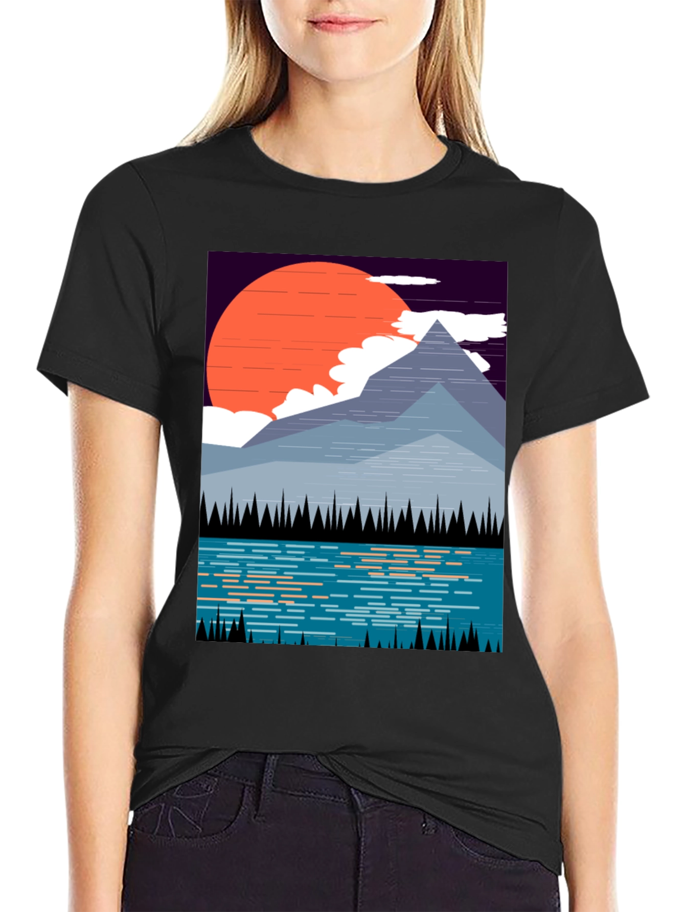 Mountain Sunset Graphic Tee - Nature Inspired Black T-Shirt