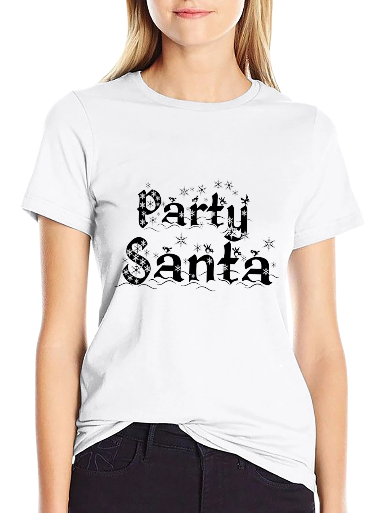 Party Santa Graphic Print Black T-Shirt