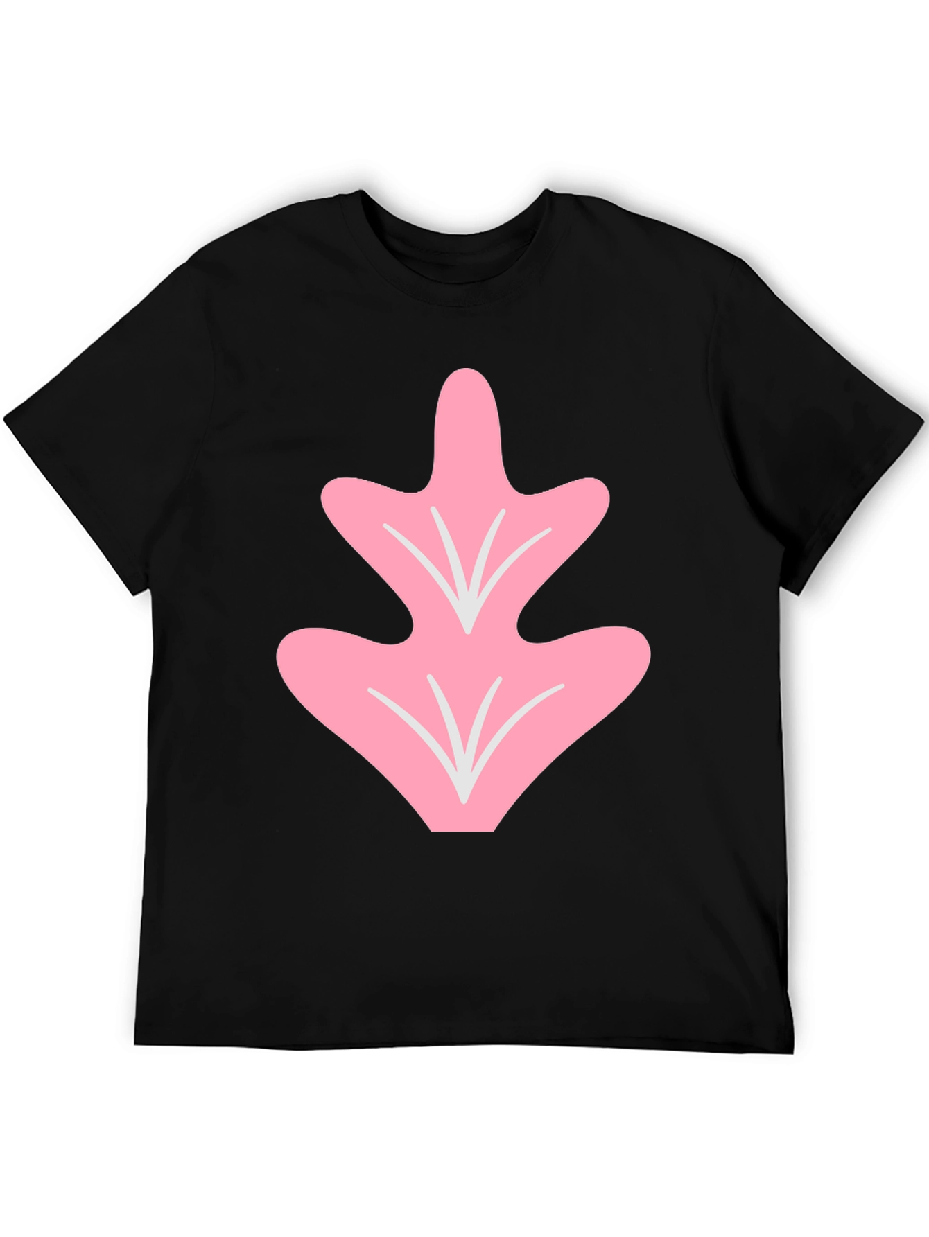 Pink Leaf Graphic Tee - Casual Black T-Shirt