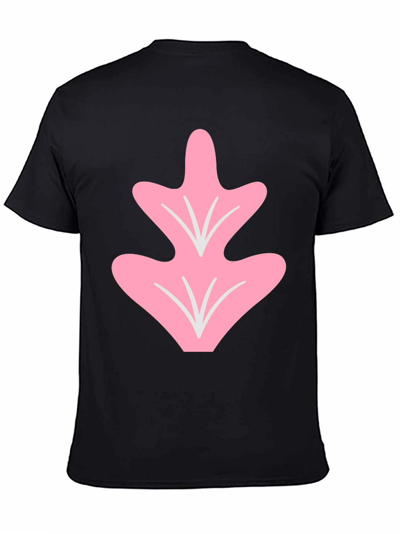 Pink Leaf Graphic Tee - Casual Black T-Shirt