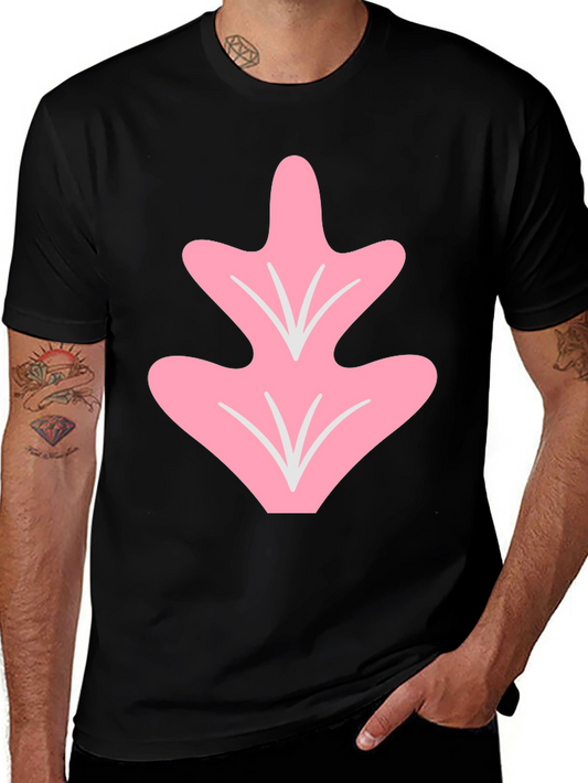 Pink Leaf Graphic Tee - Casual Black T-Shirt