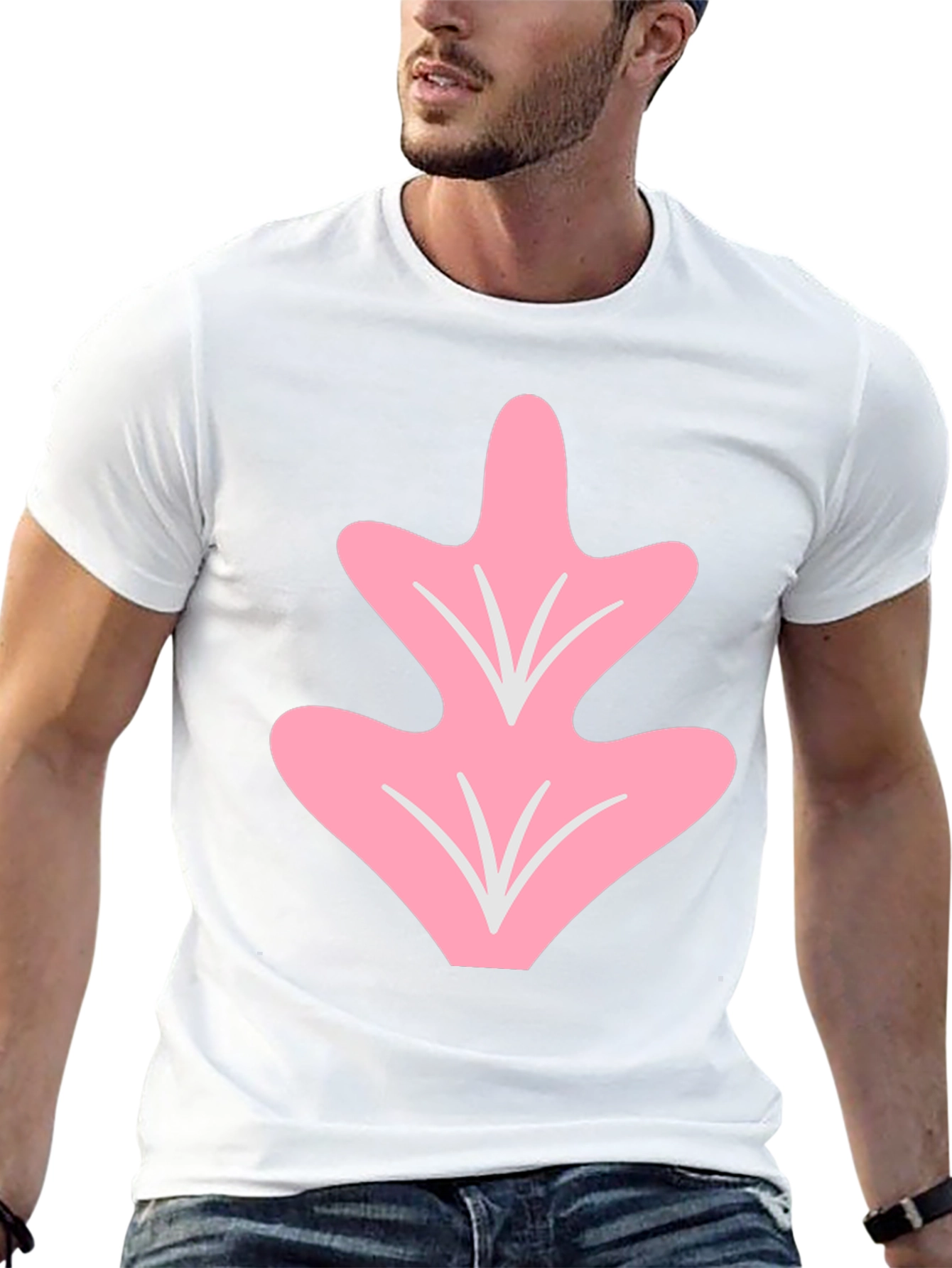 Pink Leaf Graphic Tee - Casual Black T-Shirt