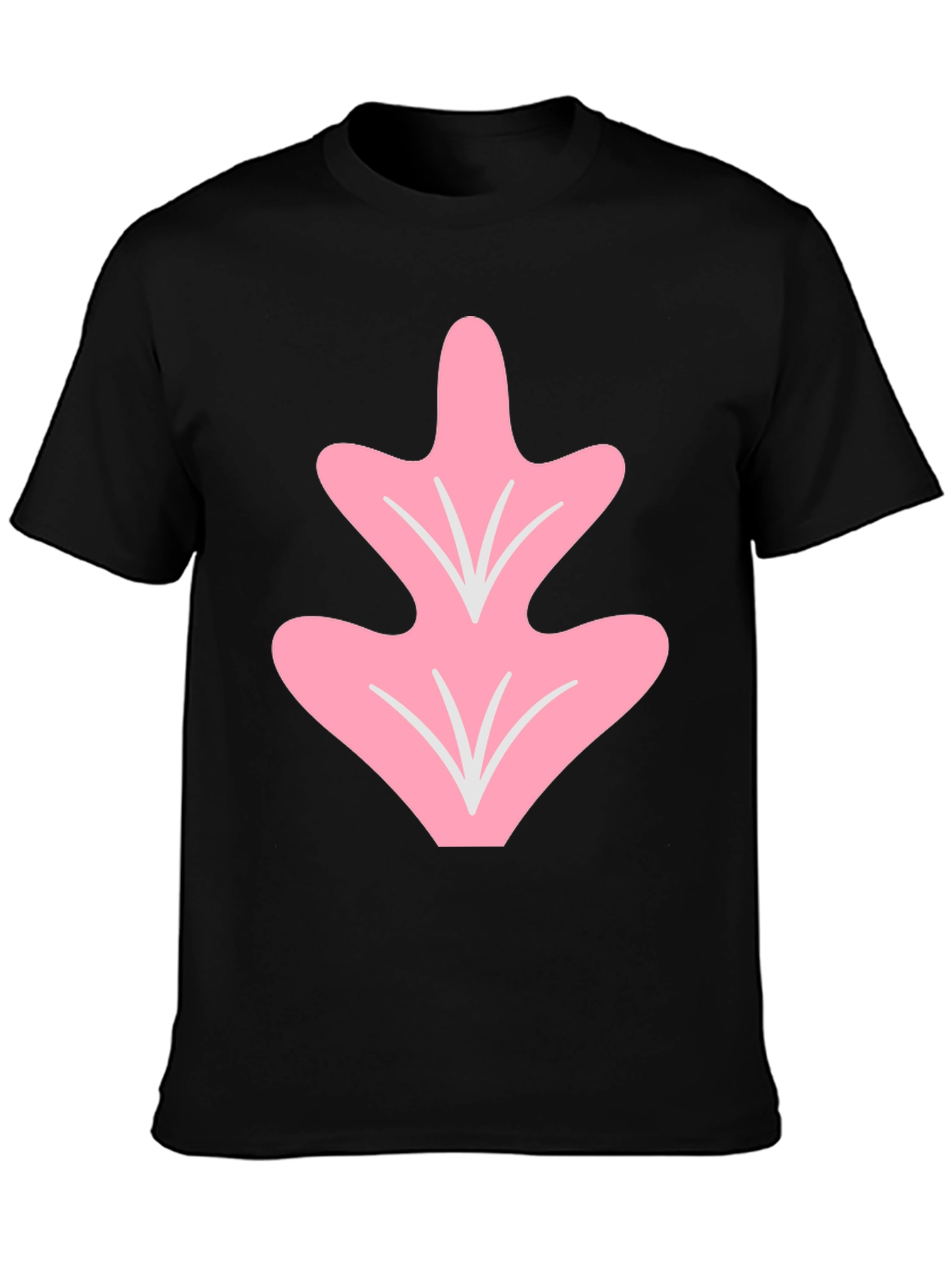 Pink Leaf Graphic Tee - Casual Black T-Shirt