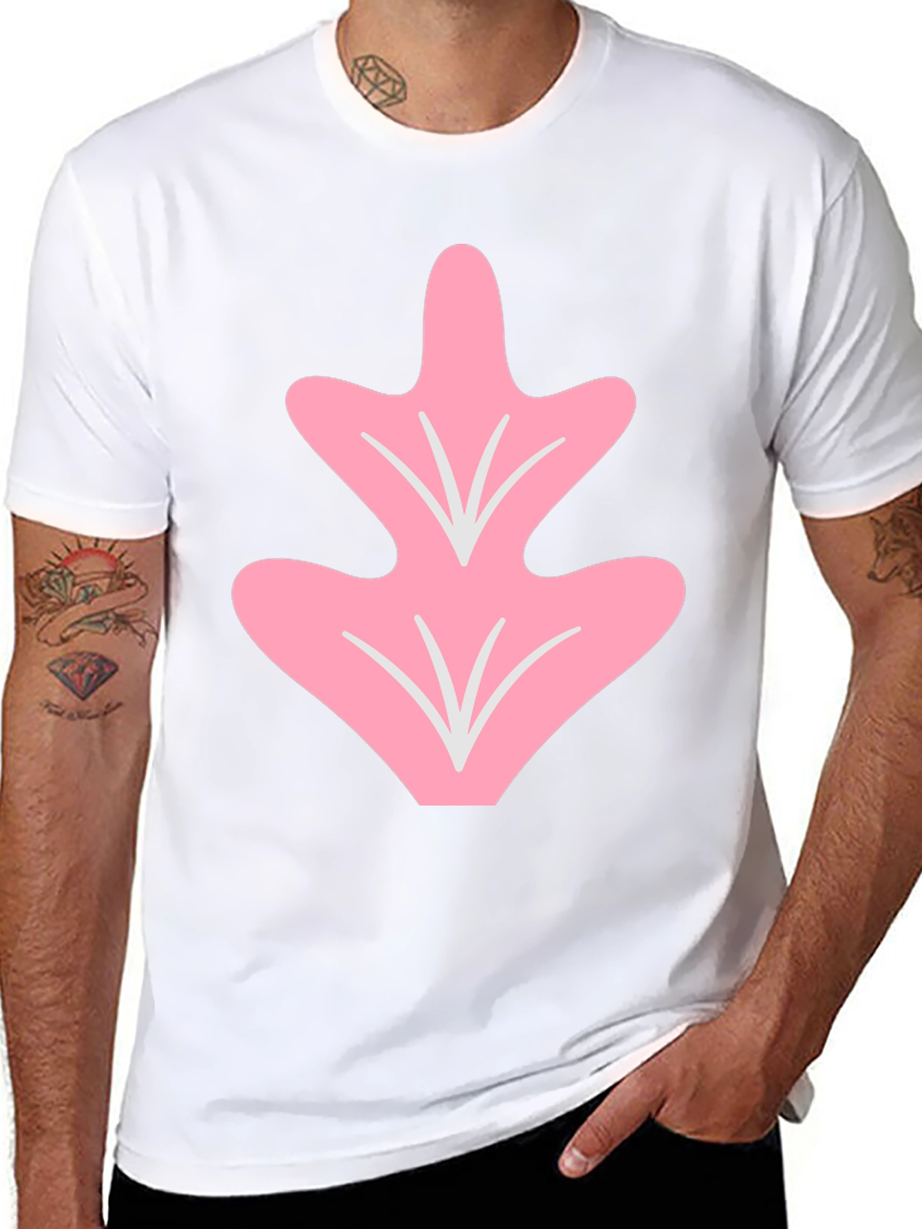 Pink Leaf Graphic Tee - Casual Black T-Shirt
