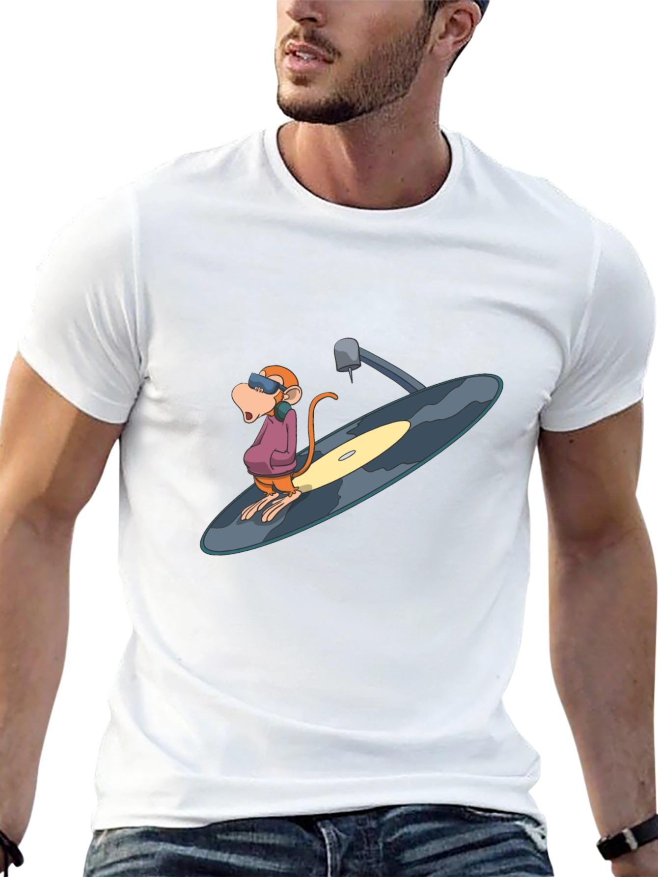 Funky Monkey DJ Graphic Tee - Black Cotton Blend