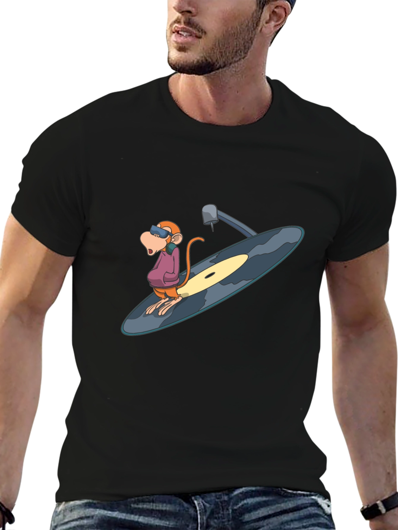 Funky Monkey DJ Graphic Tee - Black Cotton Blend