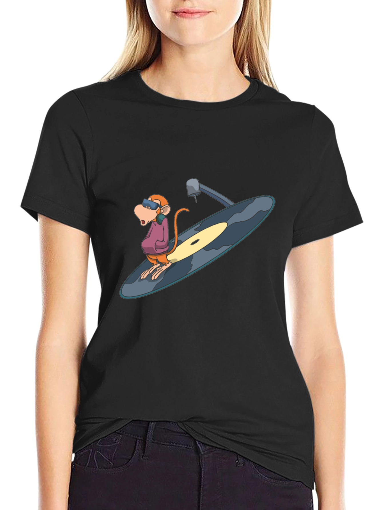 Funky Monkey DJ Graphic Tee - Black Cotton Blend