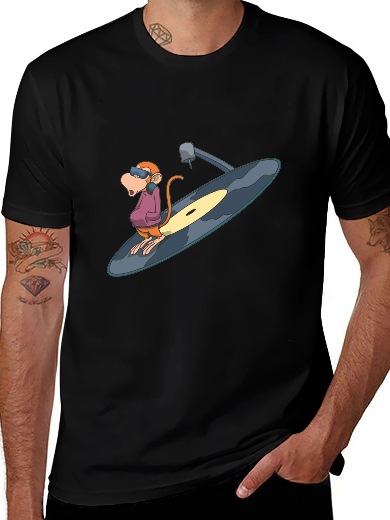 Funky Monkey DJ Graphic Tee - Black Cotton Blend