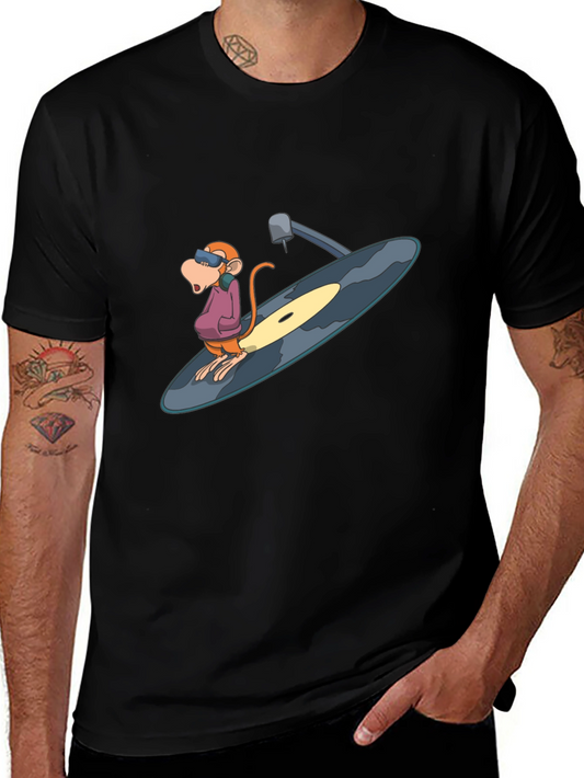 Funky Monkey DJ Graphic Tee - Black Cotton Blend
