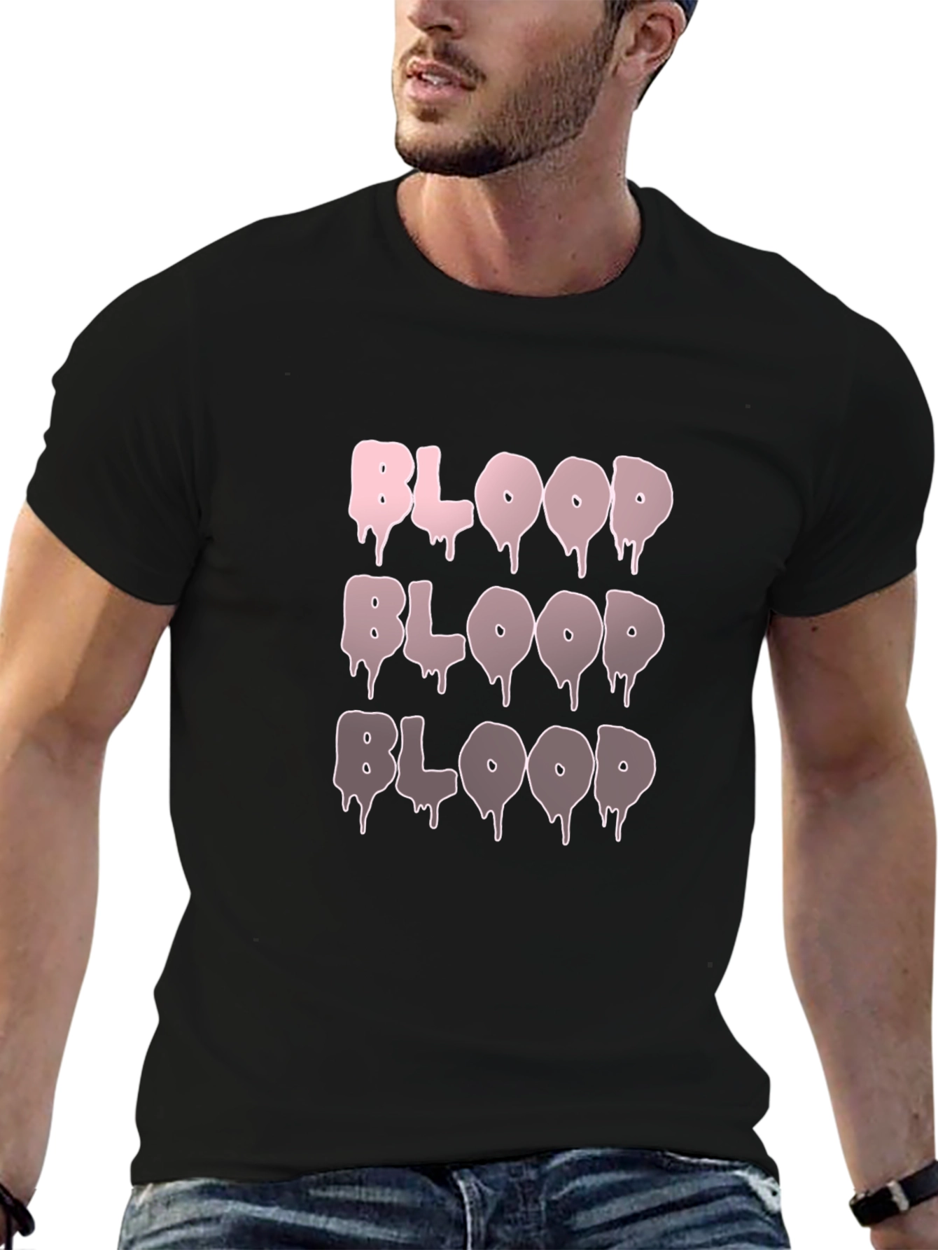 Blood Drip Graphic Tee - Cotton Blend Casual T-Shirt