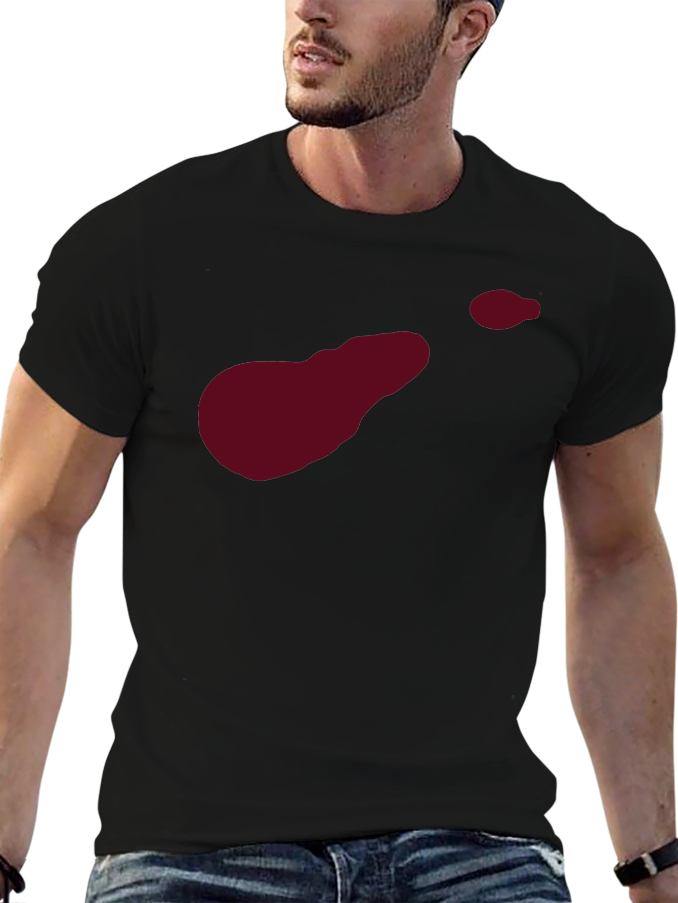 Abstract Burgundy Graphic Print Black Tee
