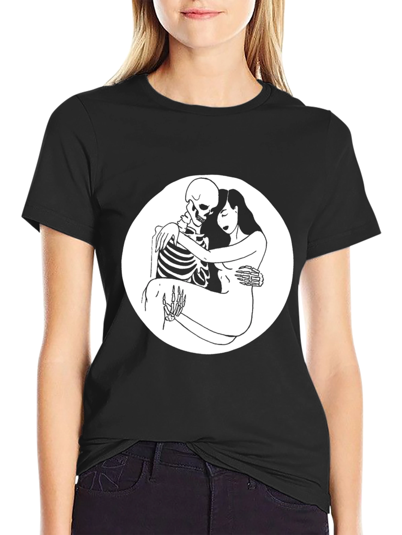 Embrace the Afterlife: Skeleton & Woman Graphic Tee
