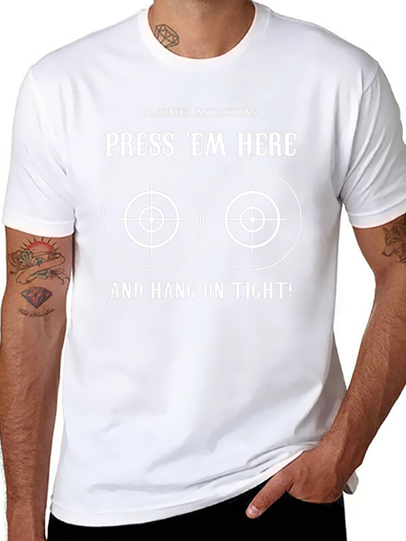 Press Em Here T-Shirt - Funny Passenger Instructions Tee