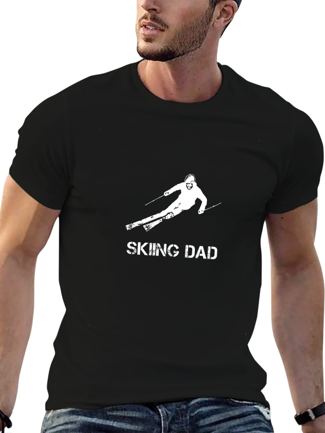 Skiing Dad Graphic Tee - Black Cotton T-Shirt
