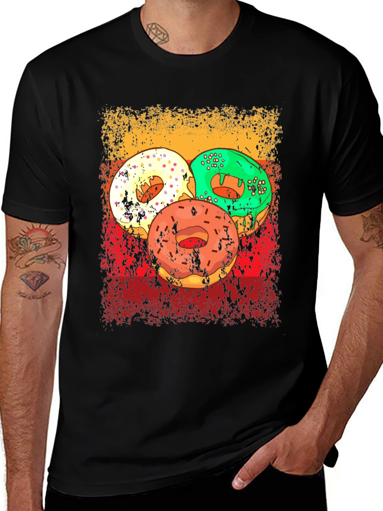 Retro Donut Graphic Tee - Unisex Casual Black T-Shirt