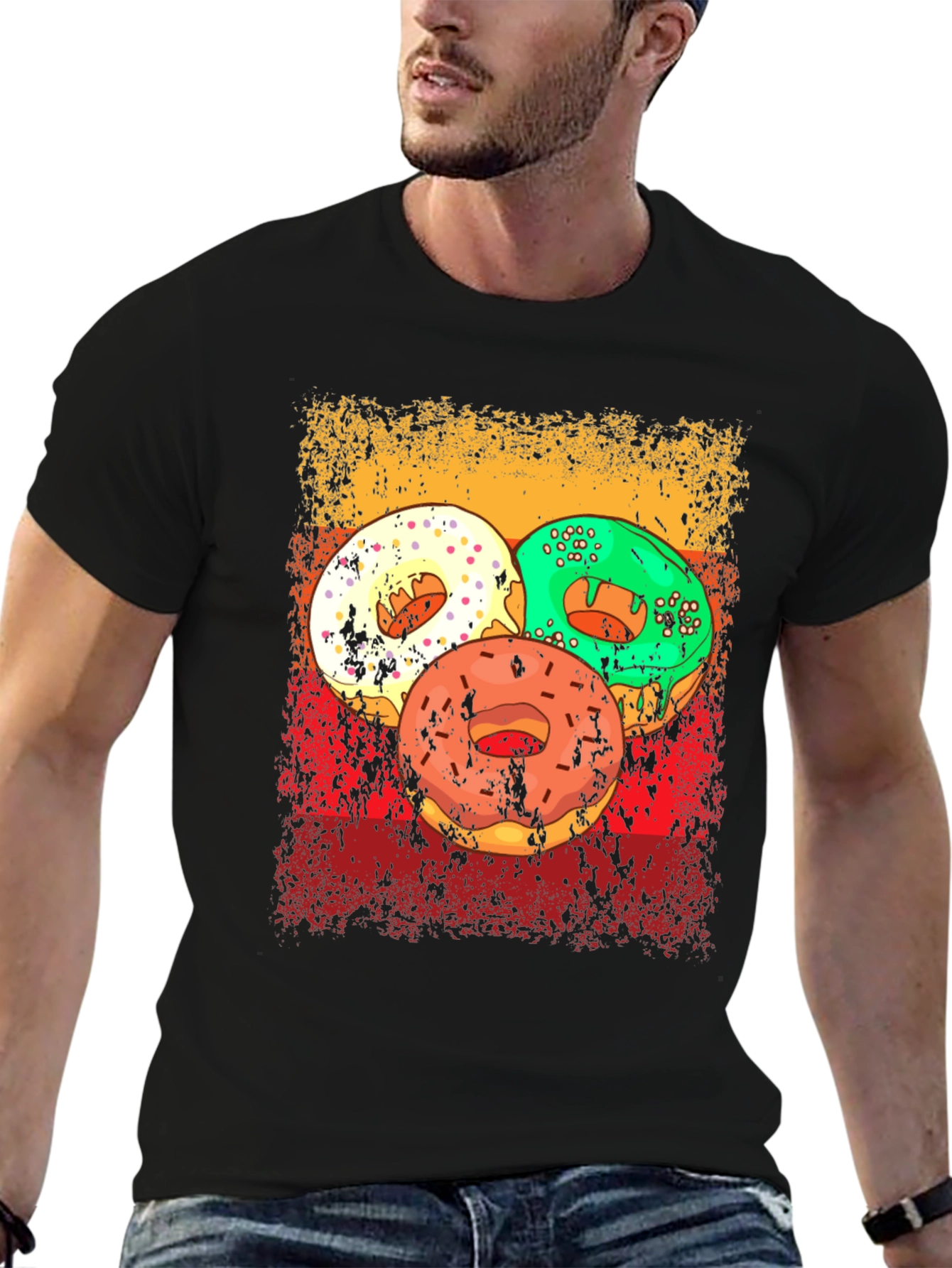 Retro Donut Graphic Tee - Unisex Casual Black T-Shirt