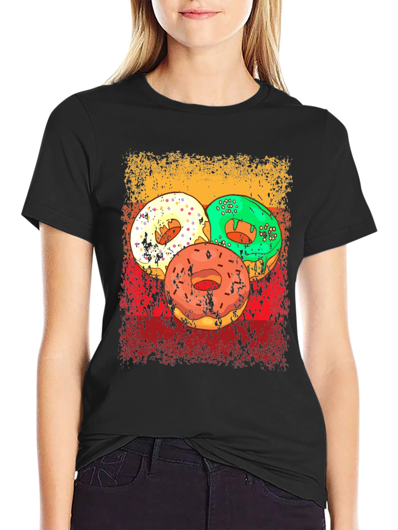 Retro Donut Graphic Tee - Unisex Casual Black T-Shirt