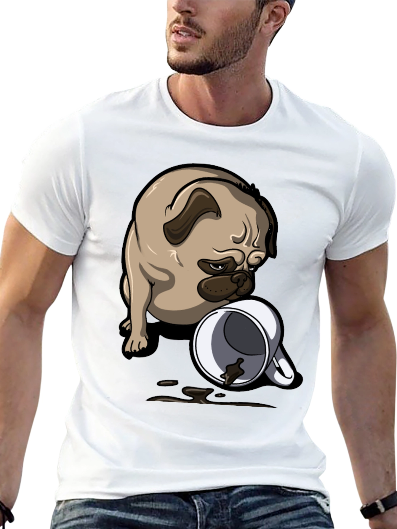 Pug Coffee Spill T-Shirt - Funny Dog Tee
