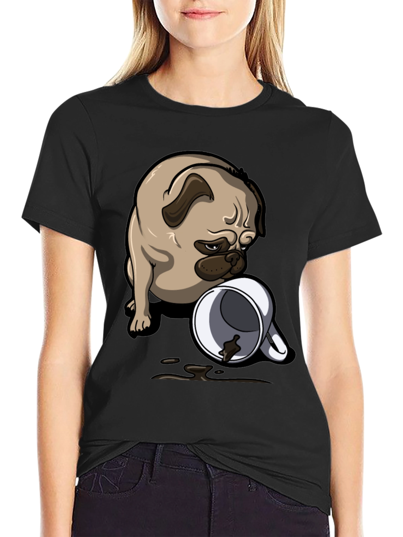 Pug Coffee Spill T-Shirt - Funny Dog Tee