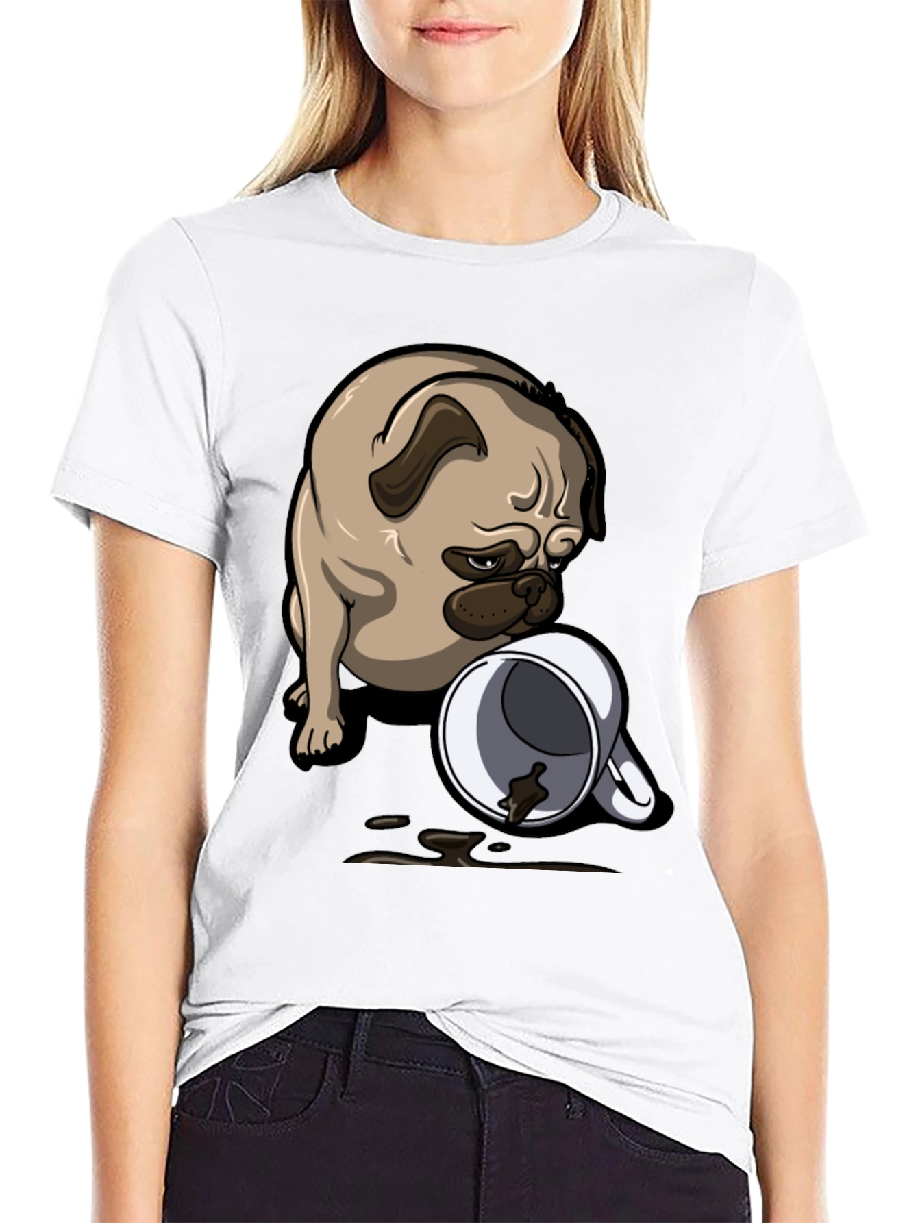 Pug Coffee Spill T-Shirt - Funny Dog Tee