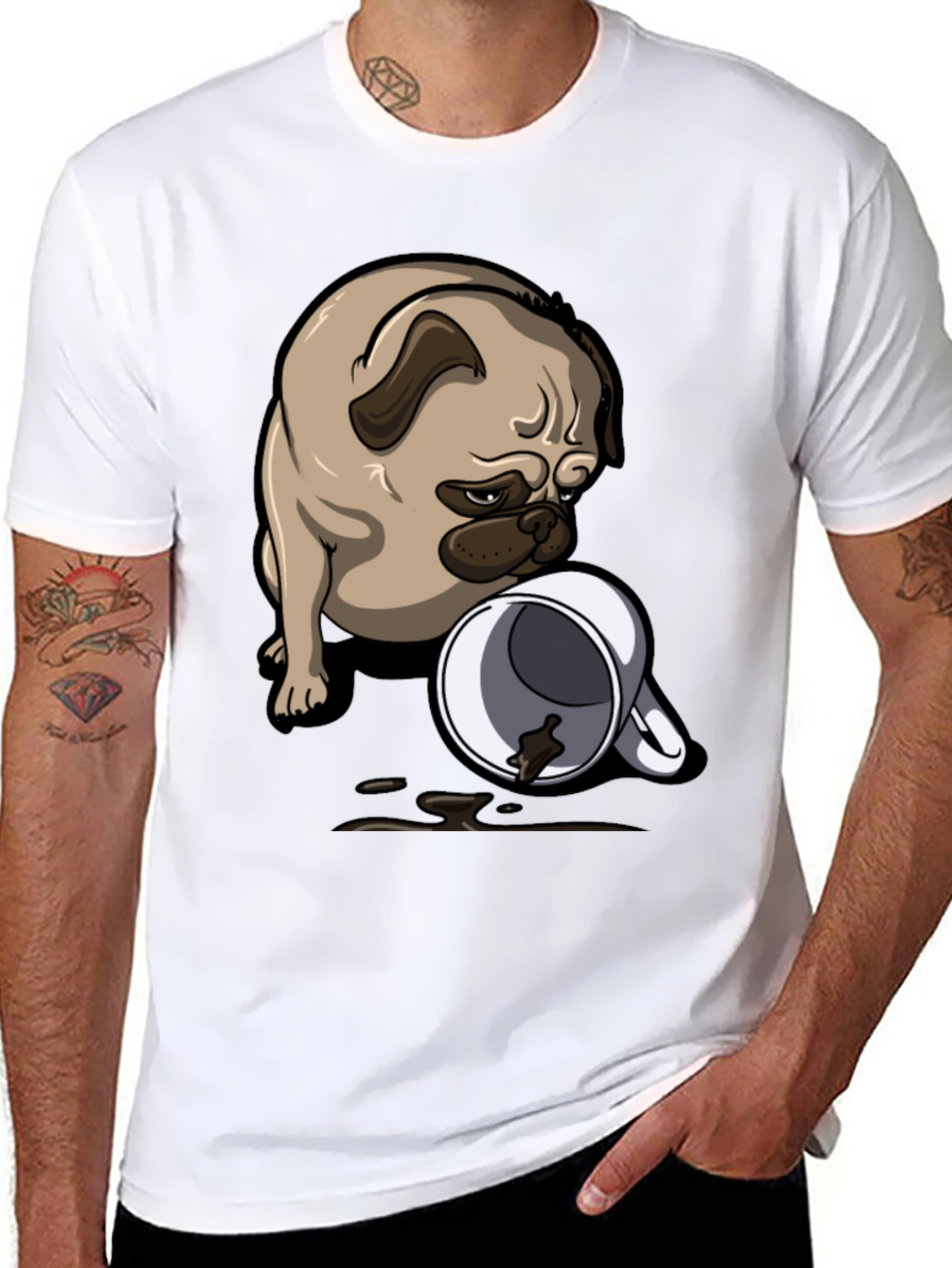 Pug Coffee Spill T-Shirt - Funny Dog Tee
