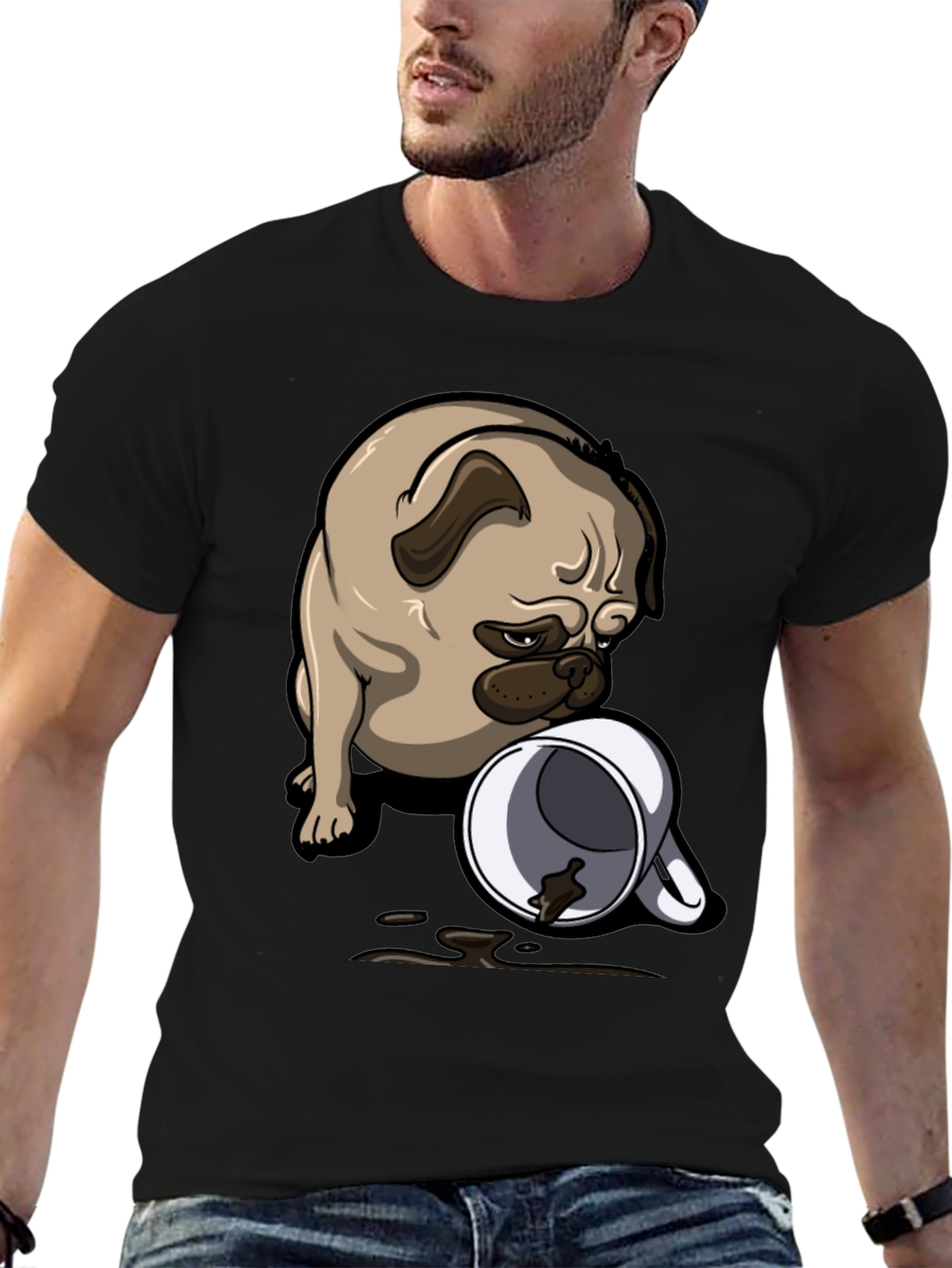 Pug Coffee Spill T-Shirt - Funny Dog Tee