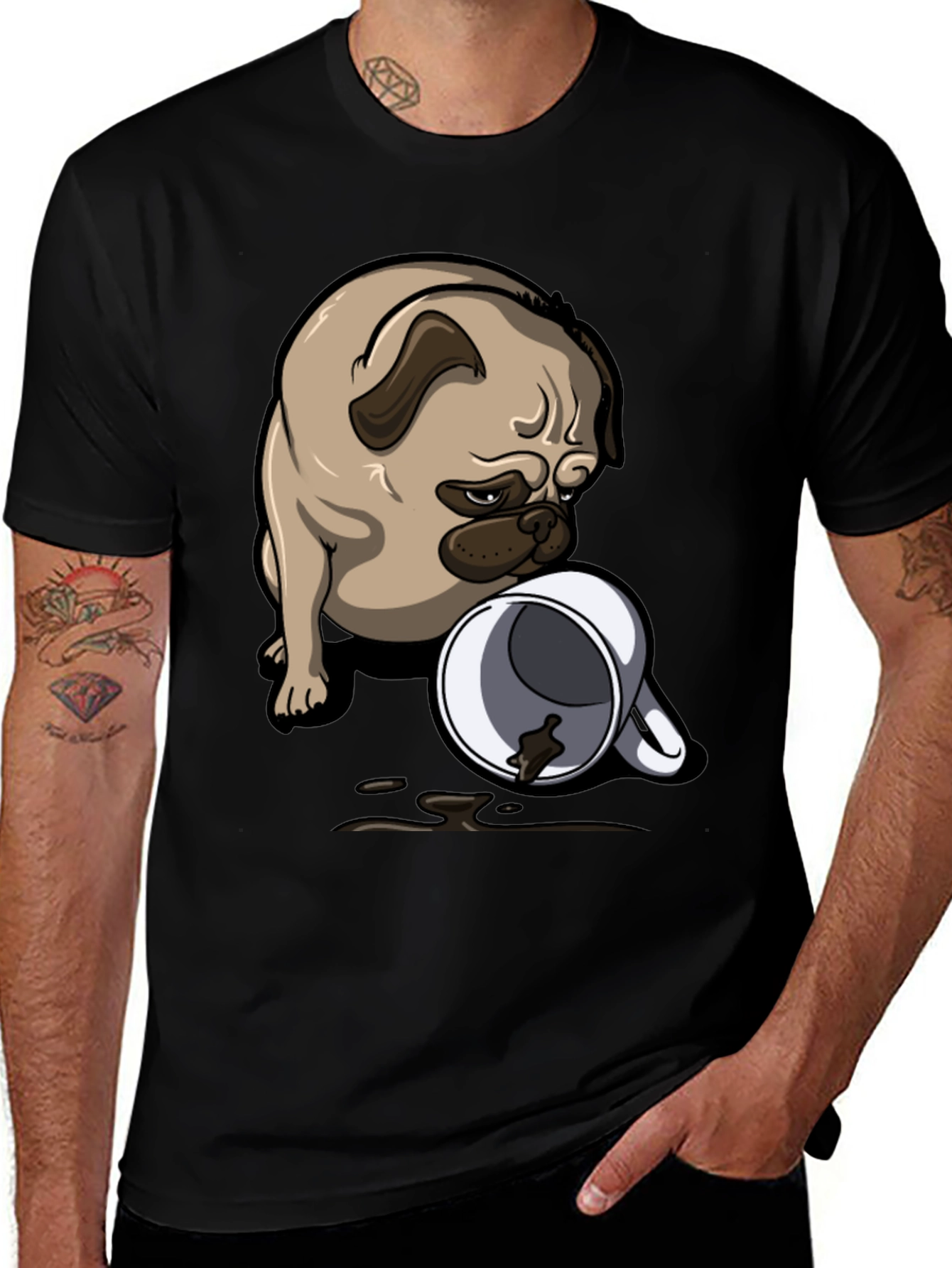 Pug Coffee Spill T-Shirt - Funny Dog Tee