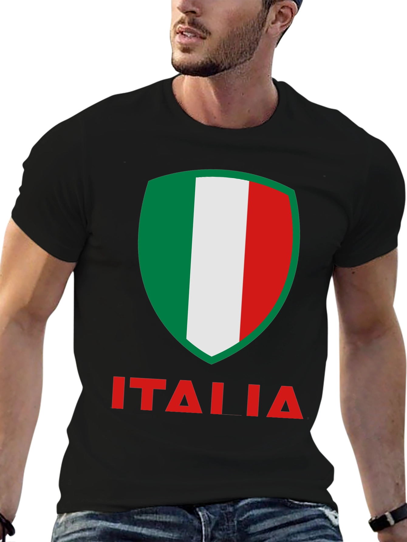 Italia Flag Shield Graphic T-Shirt - Black