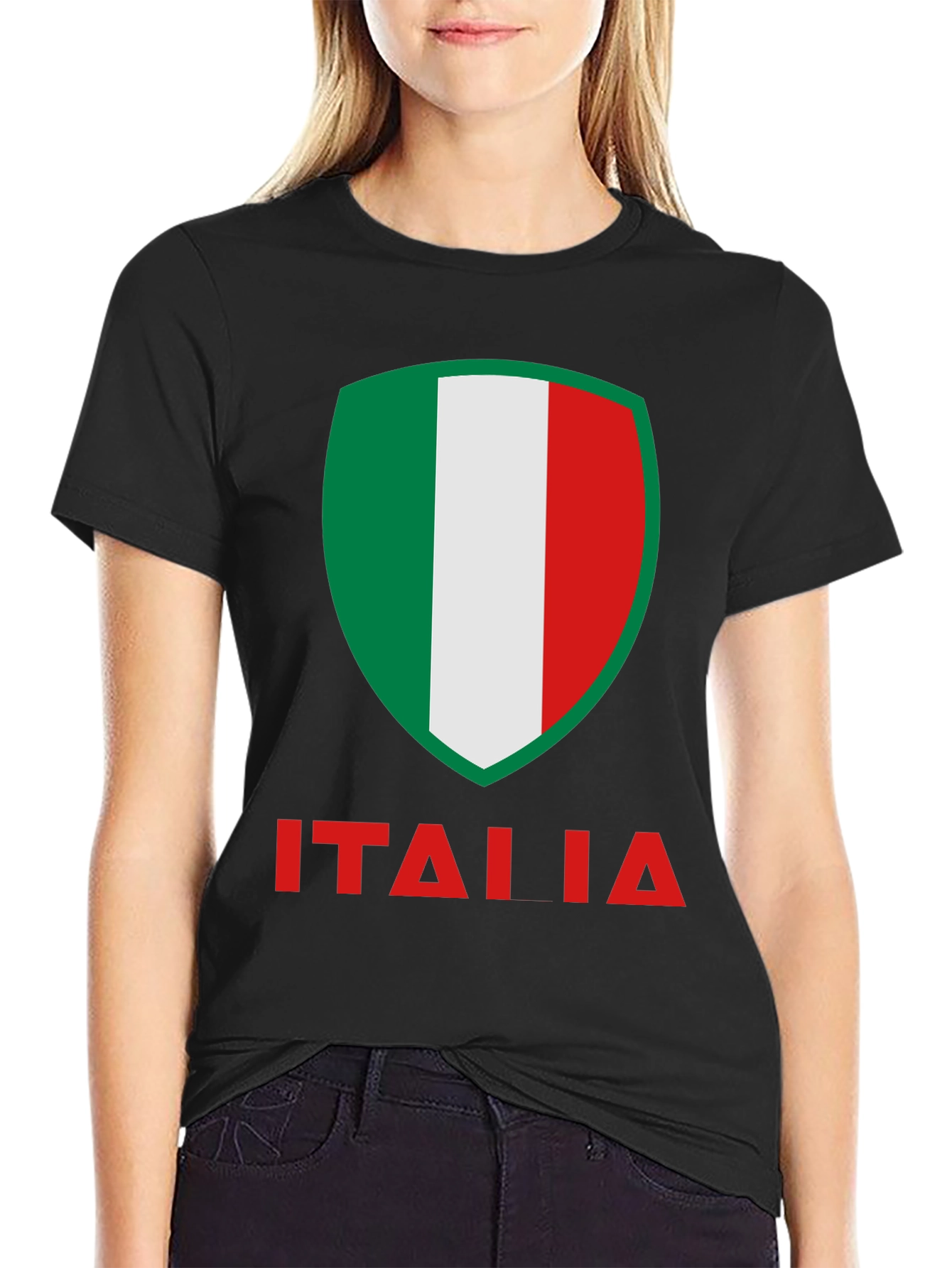 Italia Flag Shield Graphic T-Shirt - Black