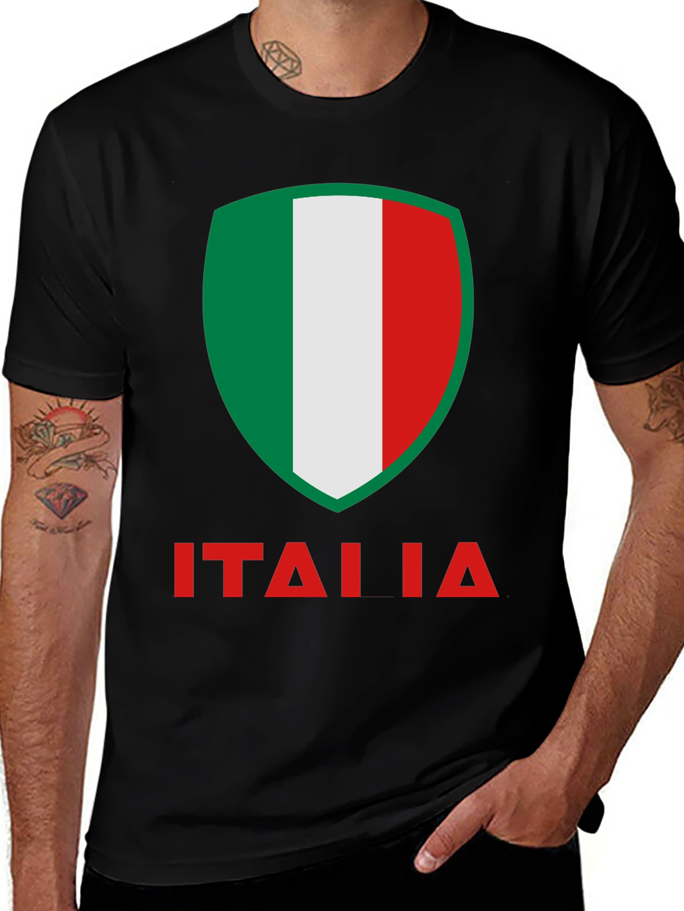 Italia Flag Shield Graphic T-Shirt - Black
