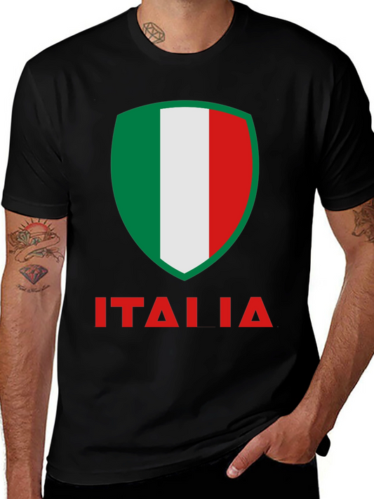 Italia Flag Shield Graphic T-Shirt - Black
