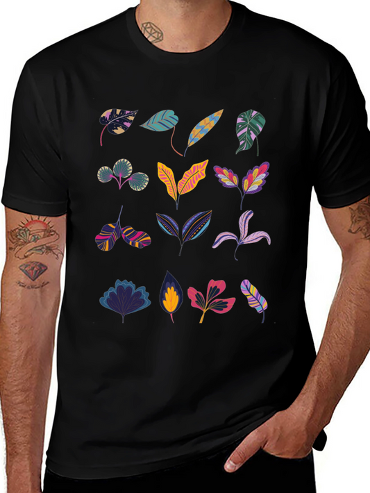 Tropical Leaves Print Black T-Shirt