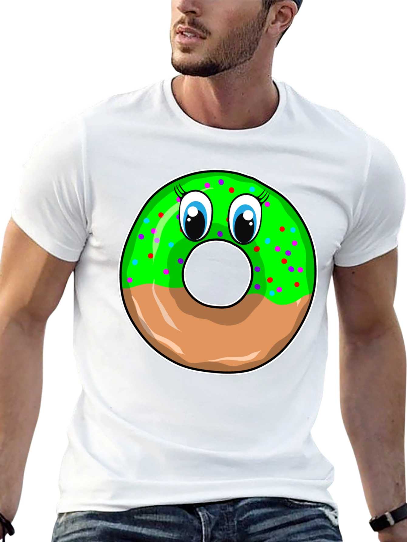 Funny Donut Face Graphic Black T-Shirt