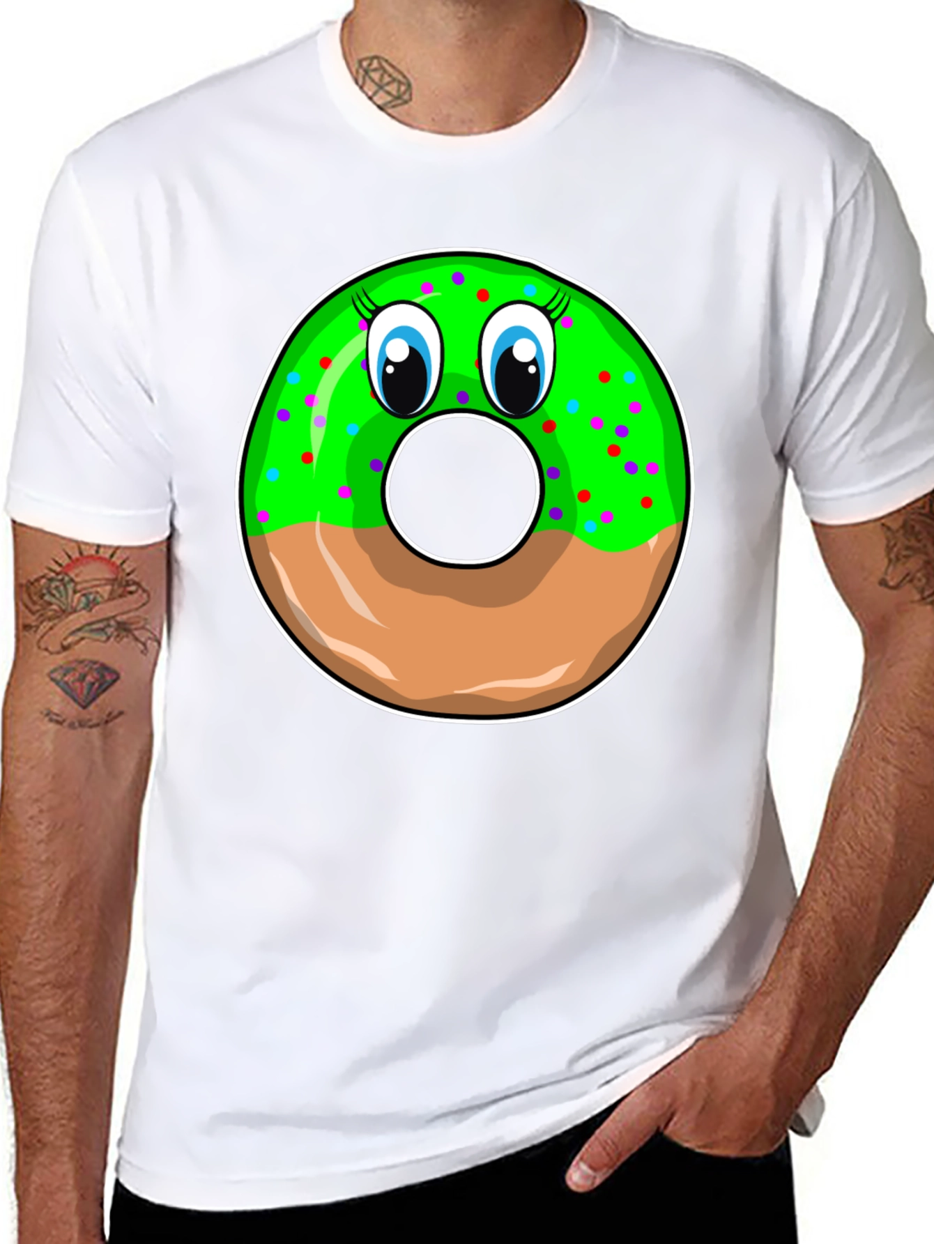Funny Donut Face Graphic Black T-Shirt