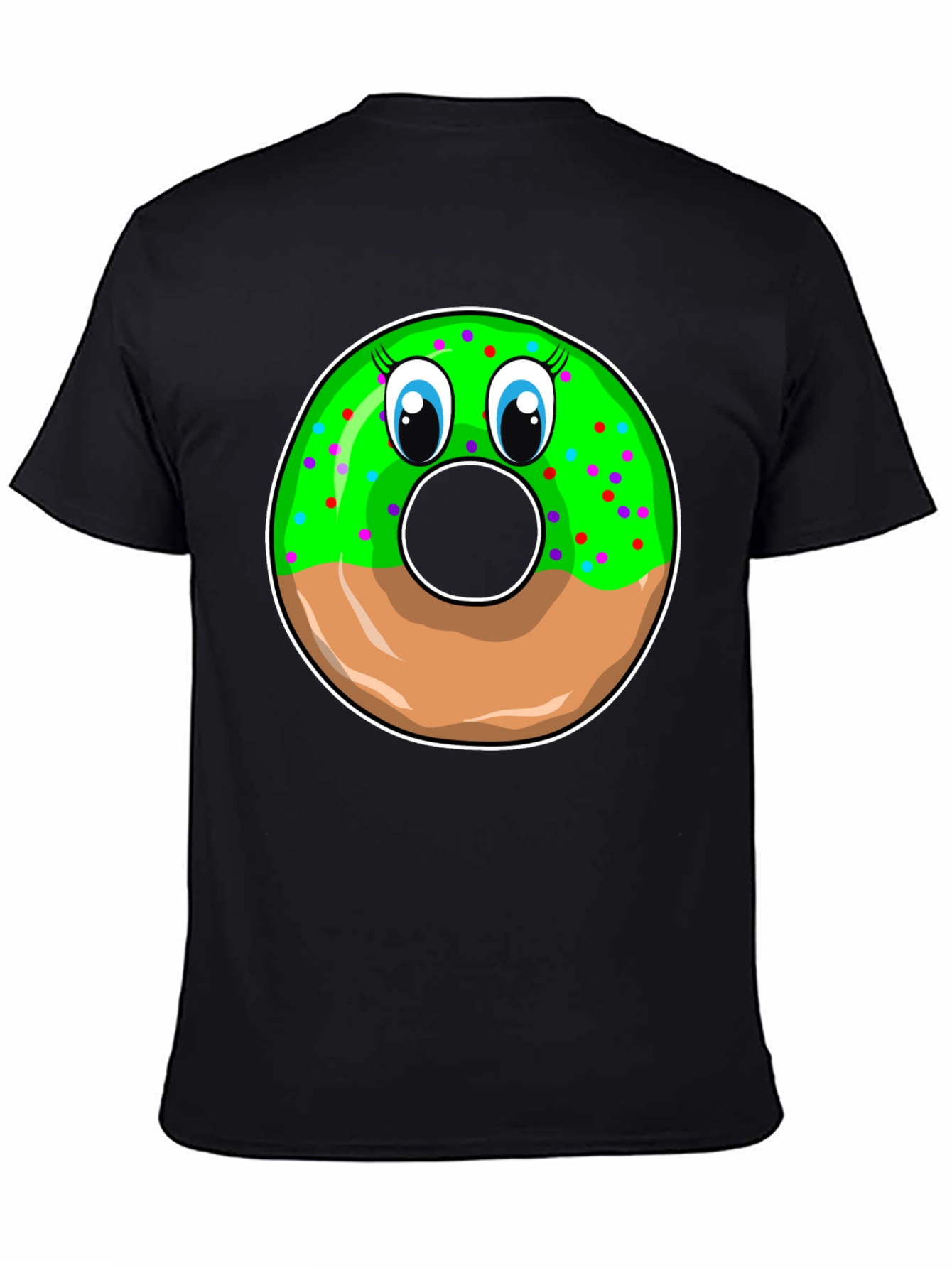 Funny Donut Face Graphic Black T-Shirt