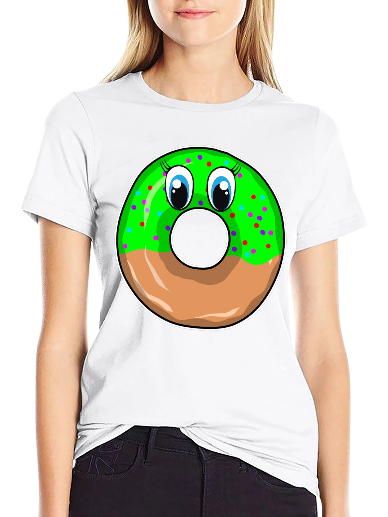 Funny Donut Face Graphic Black T-Shirt
