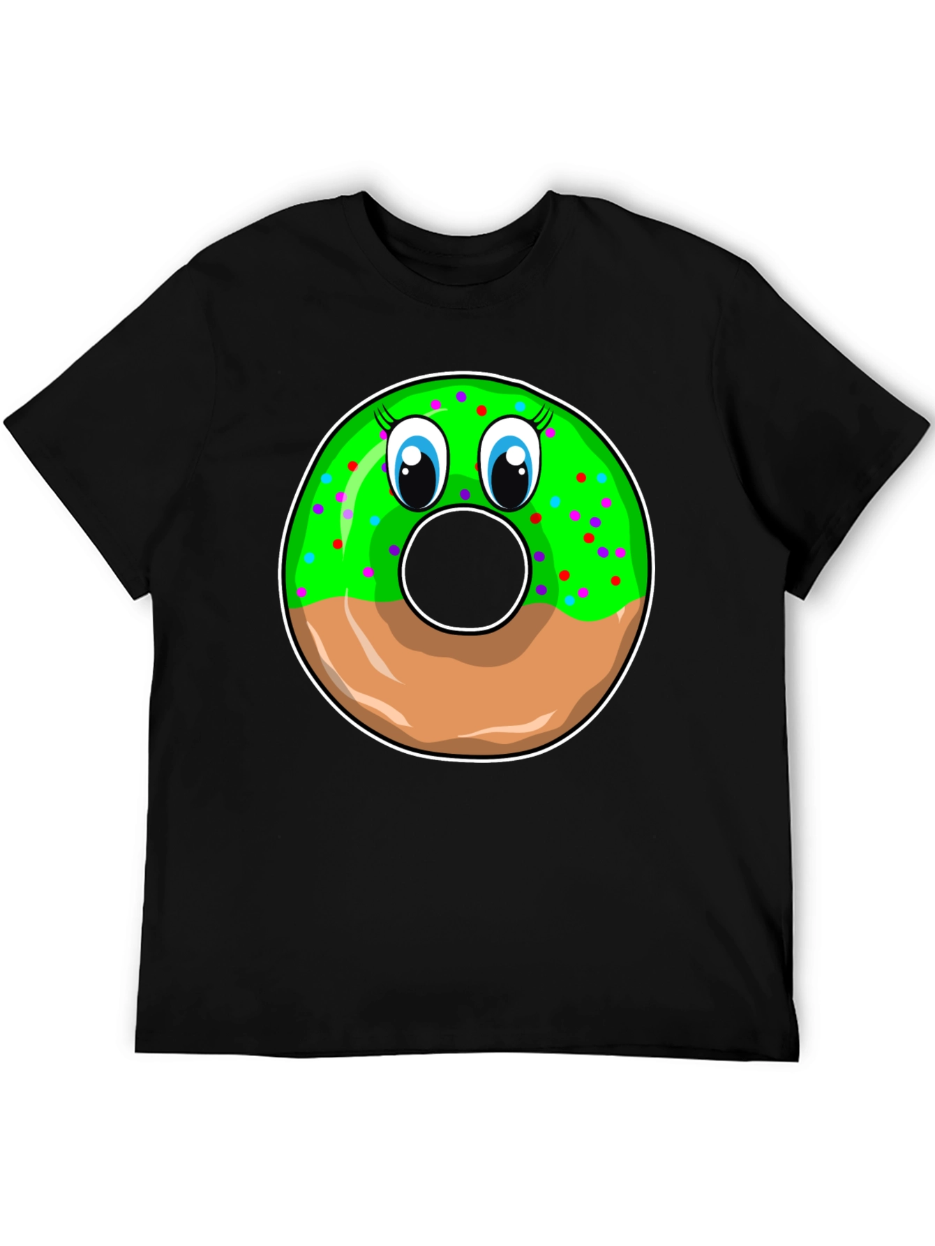 Funny Donut Face Graphic Black T-Shirt