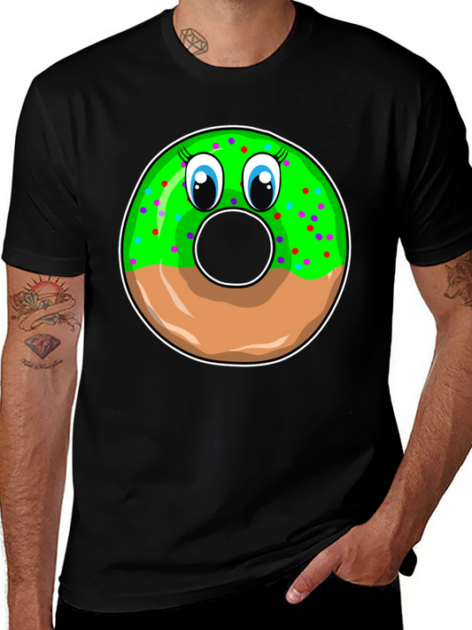 Funny Donut Face Graphic Black T-Shirt