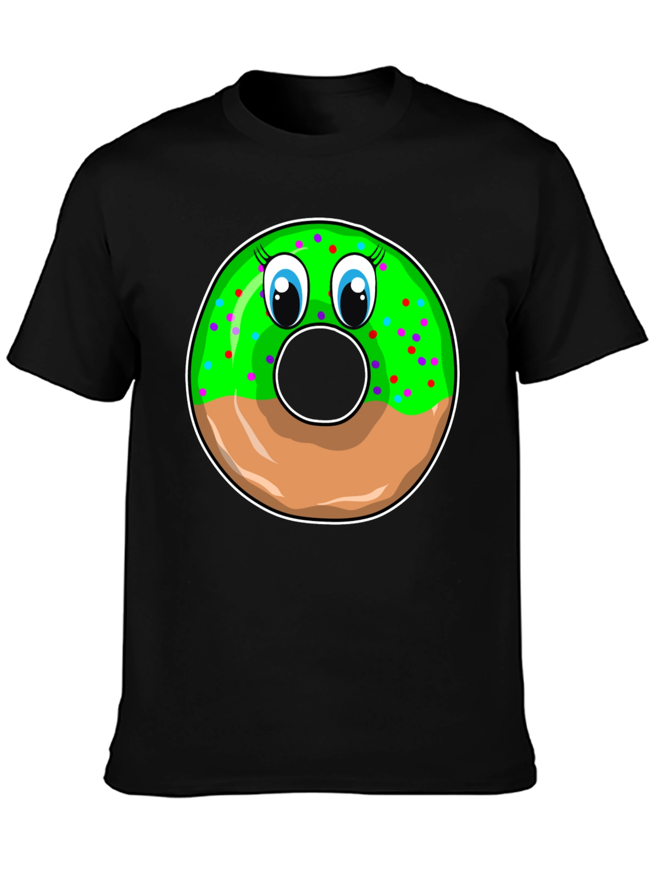 Funny Donut Face Graphic Black T-Shirt