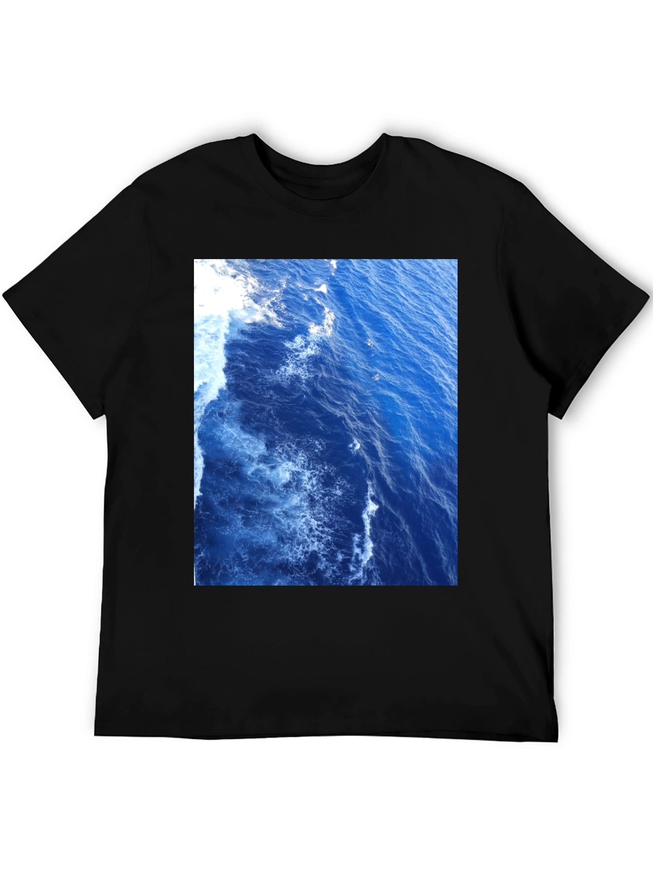Ocean Waves Graphic Tee - Black Cotton T-Shirt