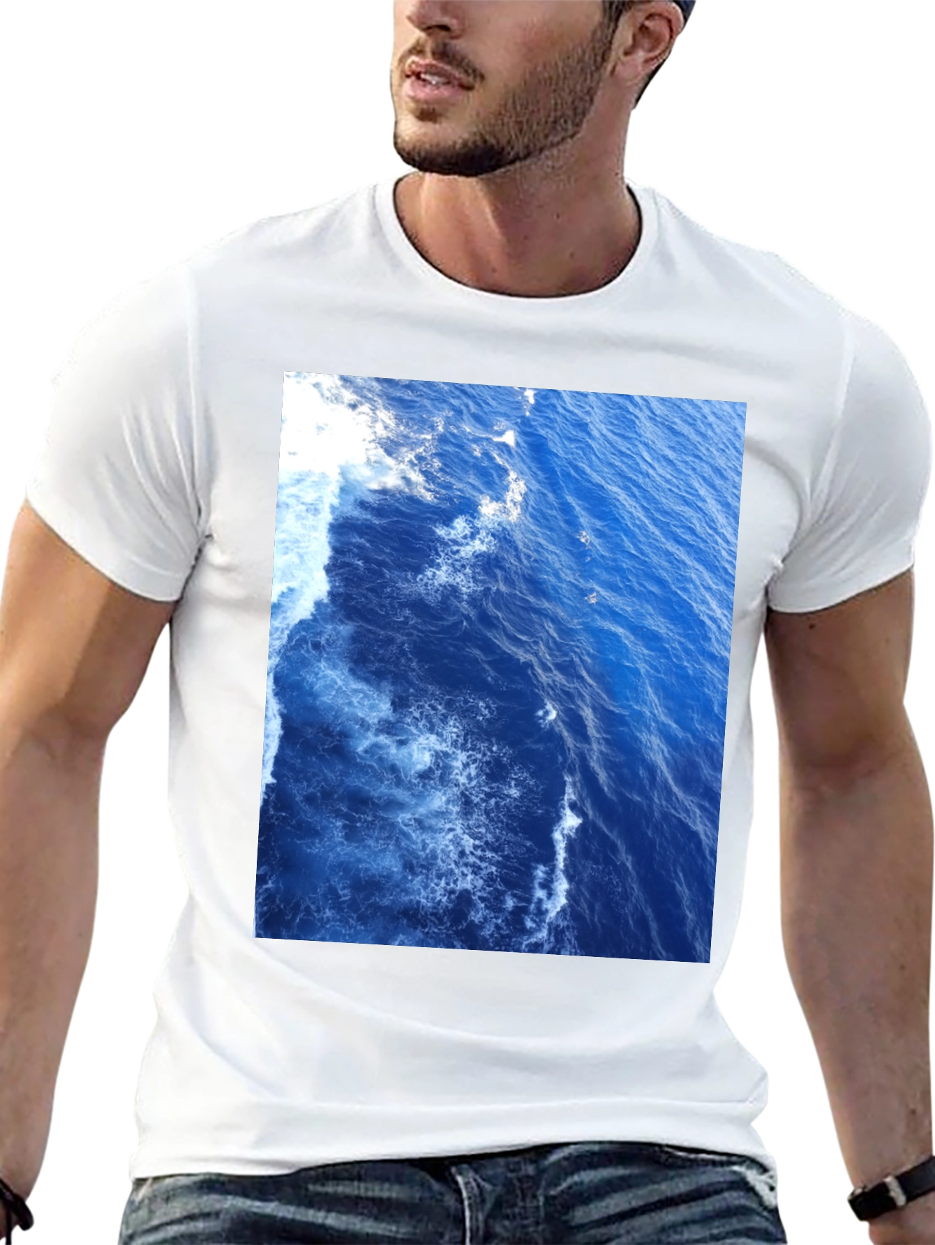 Ocean Waves Graphic Tee - Black Cotton T-Shirt