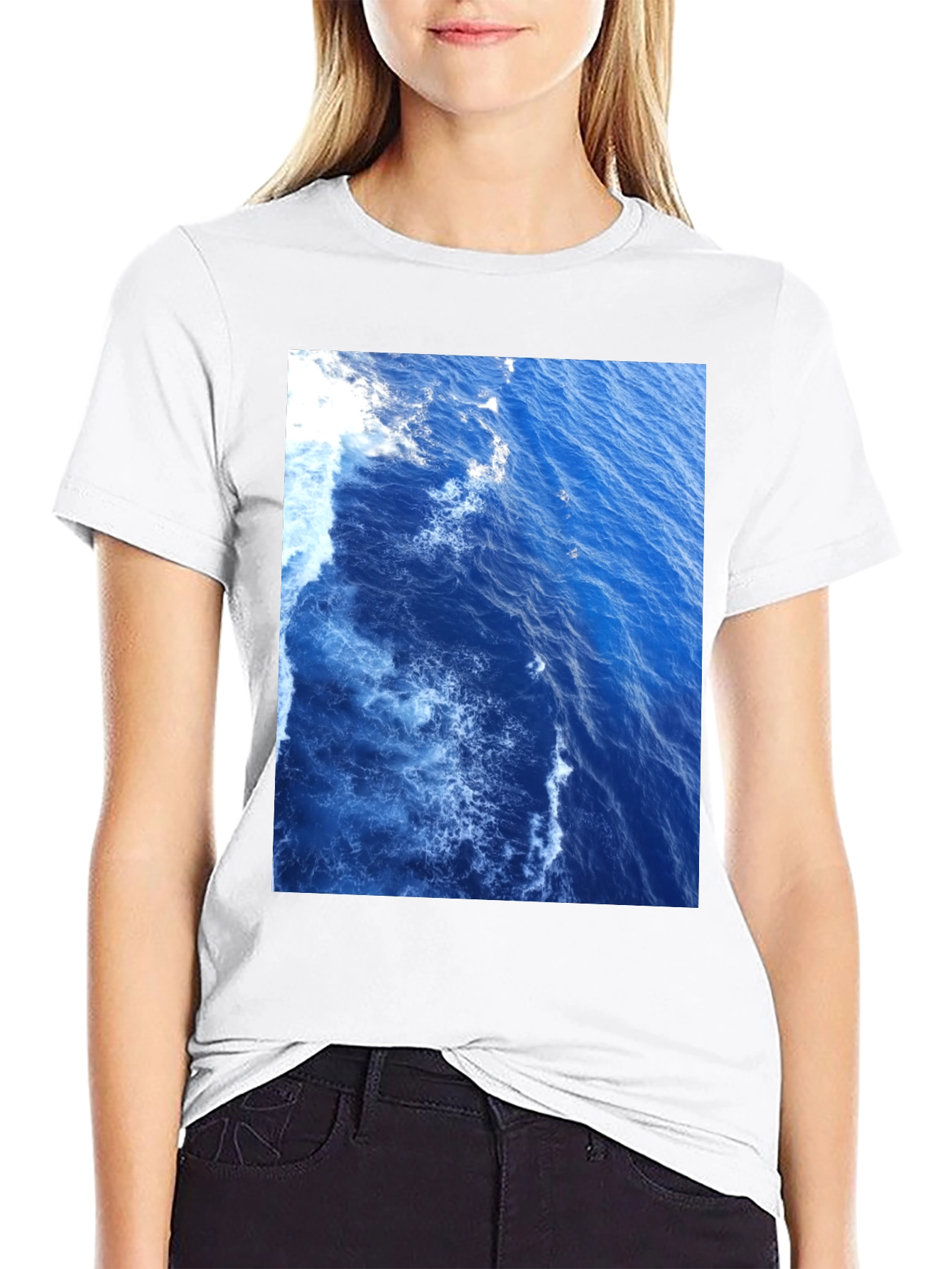 Ocean Waves Graphic Tee - Black Cotton T-Shirt
