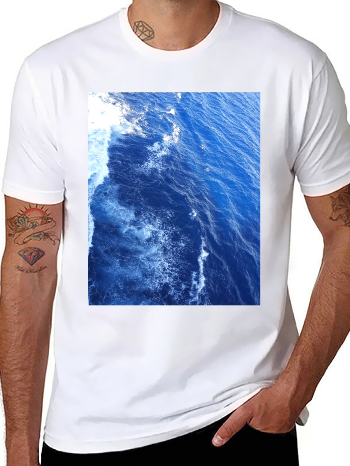Ocean Waves Graphic Tee - Black Cotton T-Shirt